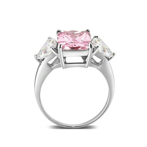 LO5S073-  Sterling Silver Ring with CZ In Pink High Polished ( No Plated)