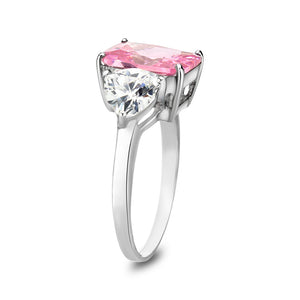LO5S073-  Sterling Silver Ring with CZ In Pink High Polished ( No Plated)