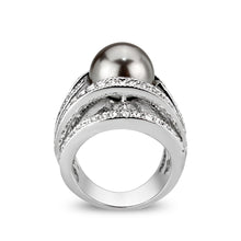 Load image into Gallery viewer, LO5W104- Rhodium Plated Brass Ring with Pearl In Black