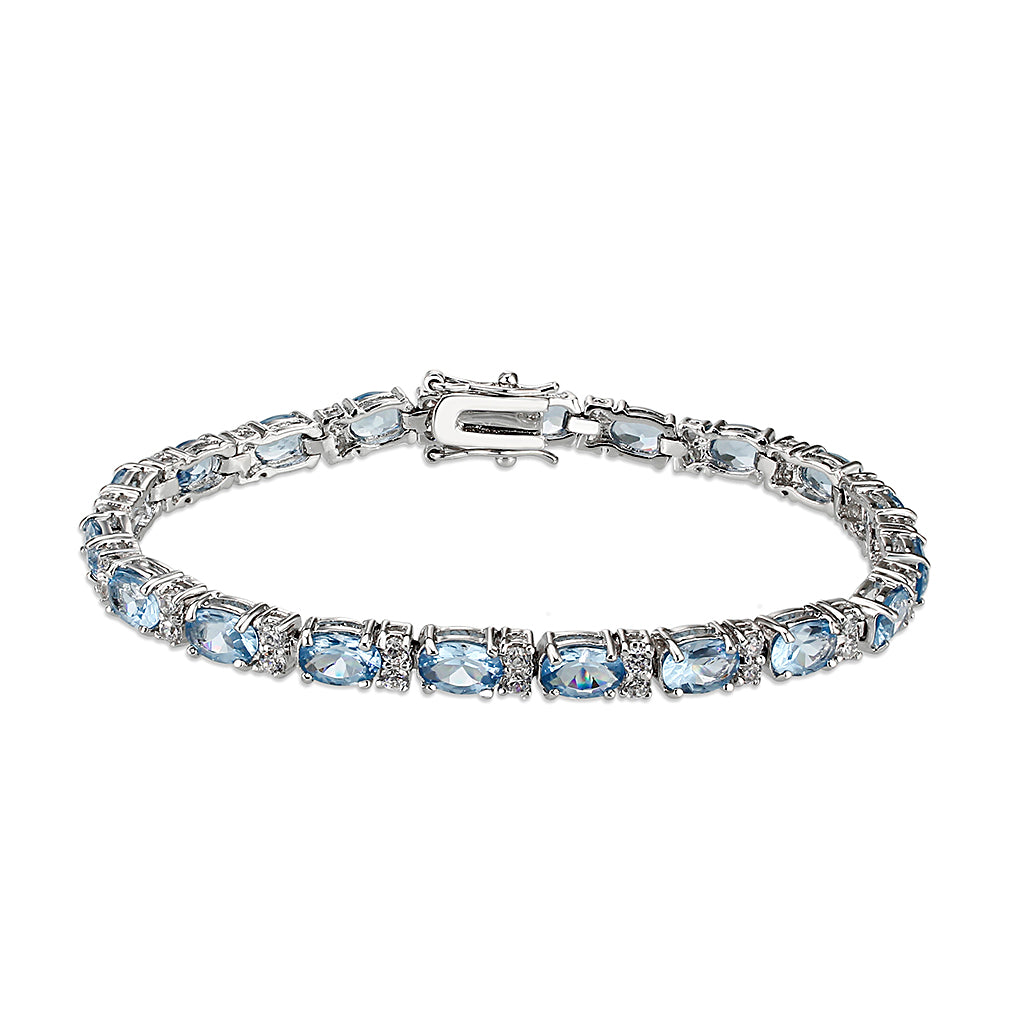 LO5W112 - Brass  Bracelet with AAA Grade CZ  in Aquamarine Rhodium Plated-7
