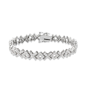 LO5W113 - Brass  Bracelet with AAA Grade CZ  in Clear Rhodium Plated-7"