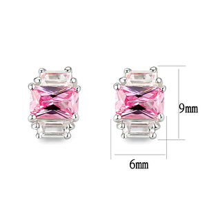 LO5S124 - Sterling Silver  Earrings With  CZ Pink In High Polished( No Plated)
