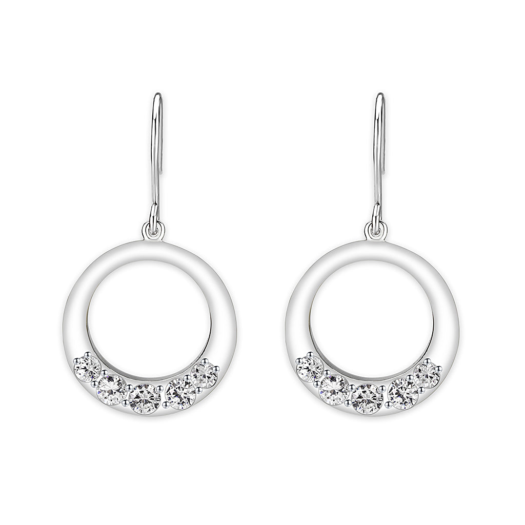 LO5S126 - Sterling Silver  Earrings With  CZ Clear In High Polished( No Plated)