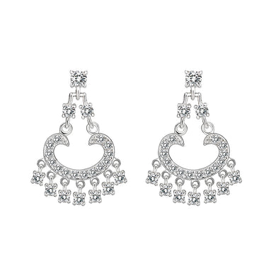 LO5S128 - Sterling Silver  Earrings With  CZ Clear In High Polished( No Plated)