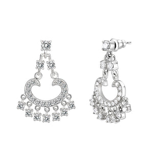 LO5S128 - Sterling Silver  Earrings With  CZ Clear In High Polished( No Plated)