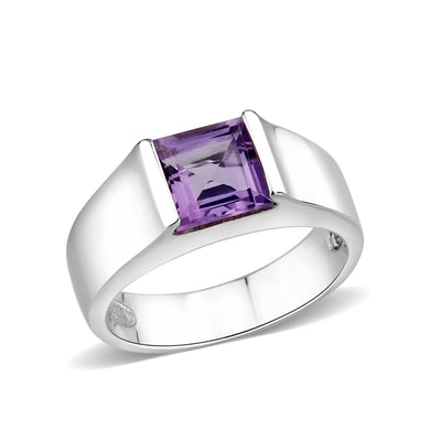 LO5S228- Sterling Silver Ring with CZ In Amethysts High Polished( NO Plating)