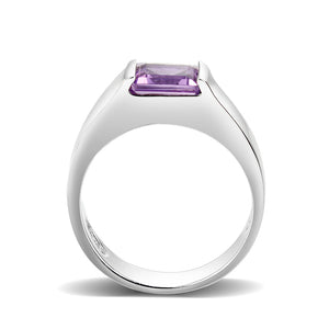 LO5S228- Sterling Silver Ring with CZ In Amethysts High Polished( NO Plating)