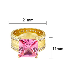 LO5W237-  Brass Ring With CZ in Pink Gold Plated