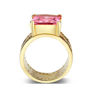 LO5W237-  Brass Ring With CZ in Pink Gold Plated