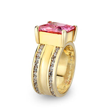 Load image into Gallery viewer, LO5W237-  Brass Ring With CZ in Pink Gold Plated