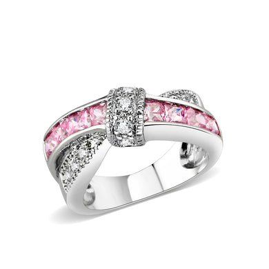 LO5W238-  Brass Ring With CZ in Pink Rhodium Plated