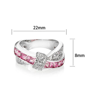 LO5W238-  Brass Ring With CZ in Pink Rhodium Plated