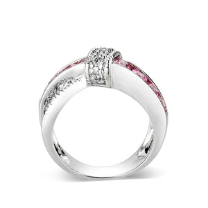 LO5W238-  Brass Ring With CZ in Pink Rhodium Plated