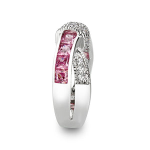 LO5W238-  Brass Ring With CZ in Pink Rhodium Plated