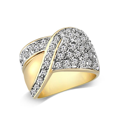 LO5W240-  Brass Ring With Synthetic Glass  in Clear Gold Plated