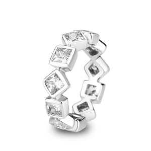 LO5W241-  Brass Ring With CZ  in Clear Rhodium Plated