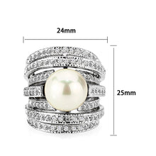 Load image into Gallery viewer, LO5W242-  Brass Ring With Pearl  in White  Rhodium Plated