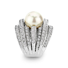 Load image into Gallery viewer, LO5W242-  Brass Ring With Pearl  in White  Rhodium Plated