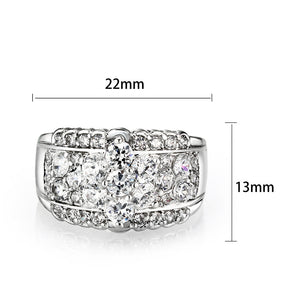 LO5W243-  Brass Ring With CZ  in Clear Rhodium Plated