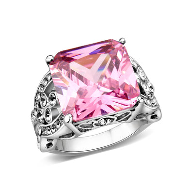 LO5W245-  Brass Ring With CZ  in Pink Rhodium Plated