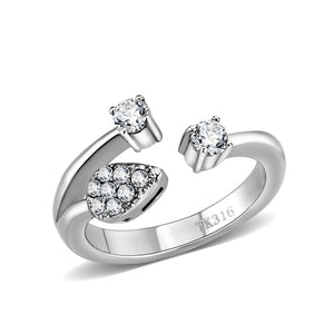 LO5W246-  Stainless Steel Ring With CZ  in Clear High Polish (No Plated)