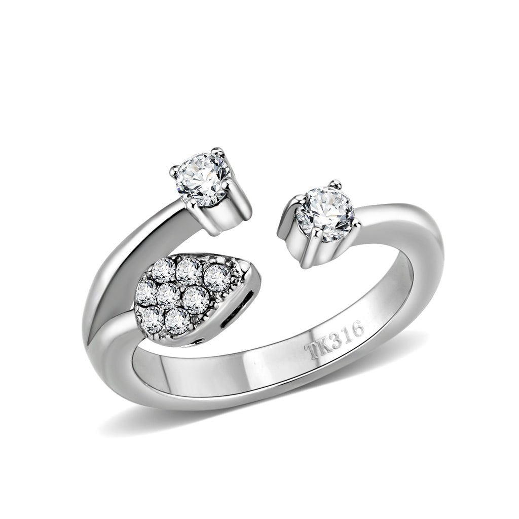 LO5W246-  Stainless Steel Ring With CZ  in Clear High Polish (No Plated)