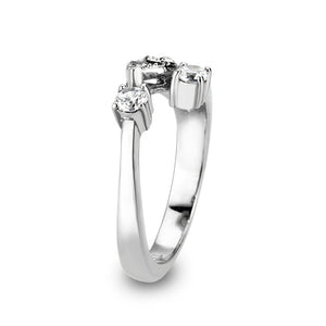 LO5W246-  Stainless Steel Ring With CZ  in Clear High Polish (No Plated)