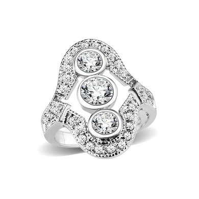 LO5W002 - Rhodium Brass Ring with CZ in Clear