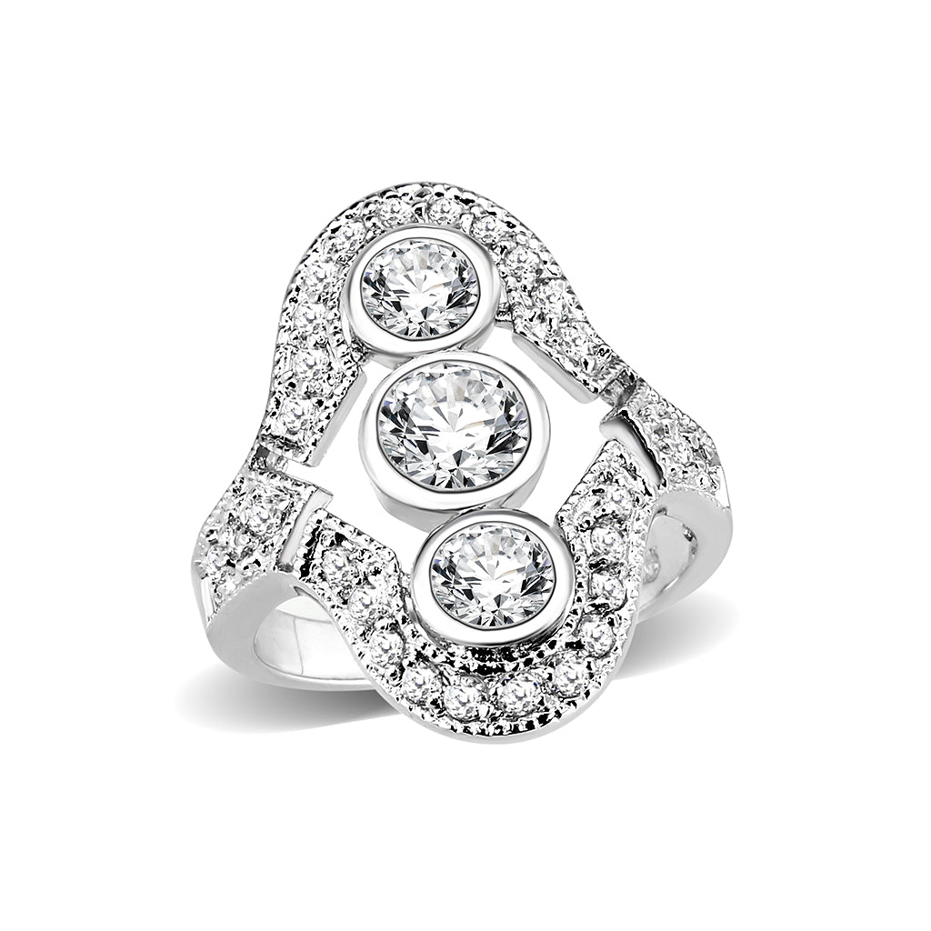 LO5W002 - Rhodium Brass Ring with CZ in Clear