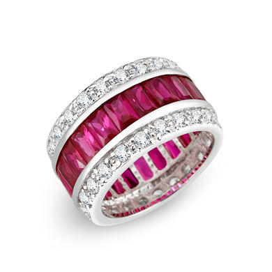 LO5W045- Rhodium Plated Brass Ring with CZ In Red