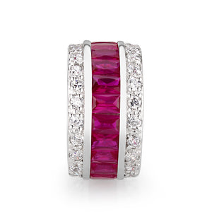 LO5W045- Rhodium Plated Brass Ring with CZ In Red