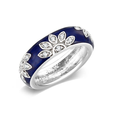 LO5W046- Rhodium Plated Brass Ring with Synthetic  In Clear