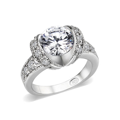LO5W047- Rhodium Plated Brass Ring with CZ  In Clear