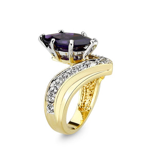 LO5W050- IP Gold  Plated Brass Ring with CZ In Amethyst