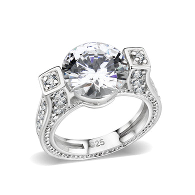 LO5S053- Sterling Silver Ring with CZ In Clear High Polished( NO Plating)