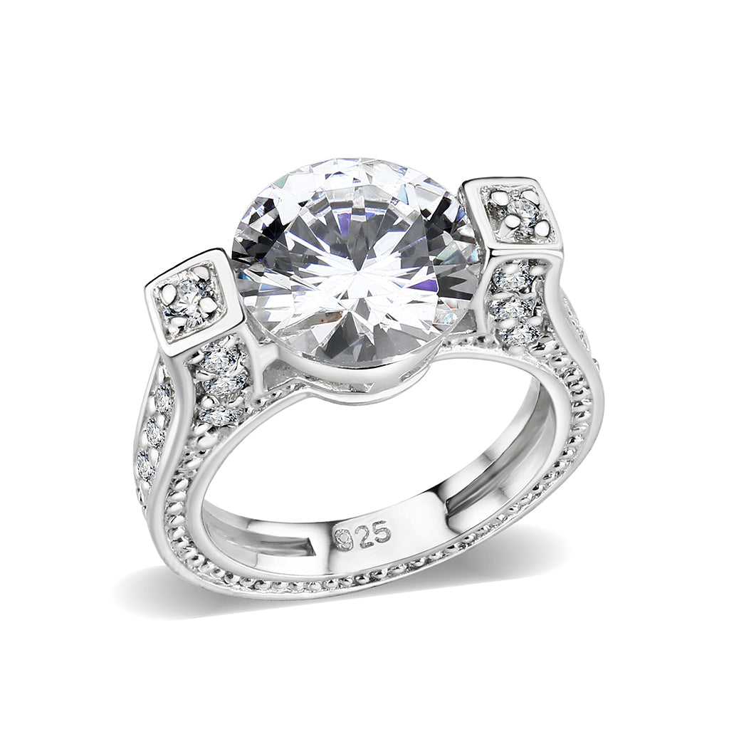 LO5S053- Sterling Silver Ring with CZ In Clear High Polished( NO Plating)