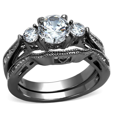 TK1W002B - High polished (no plating) Stainless Steel Ring with AAA Grade CZ  in Clear