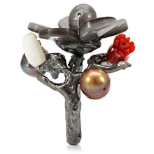 Load image into Gallery viewer, LO4744 - Antique Tone Brass Ring with Assorted in MultiColor