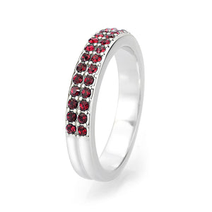 LO4751 - Rhodium Brass Ring with Top Grade Crystal in Red