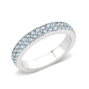 LO4753 - Rhodium Brass Ring with Top Grade Crystal in SeaBlue