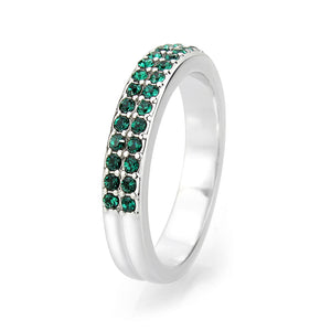 LO4755 - Rhodium Brass Ring with Top Grade Crystal in Emerald
