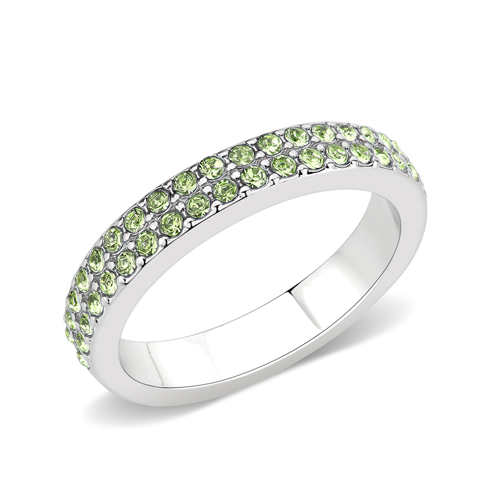 LO4756 - Rhodium Brass Ring with Top Grade Crystal in Peridot