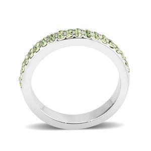 LO4756 - Rhodium Brass Ring with Top Grade Crystal in Peridot