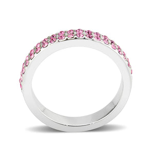 LO4758 - Rhodium Brass Ring with Top Grade Crystal in Rose