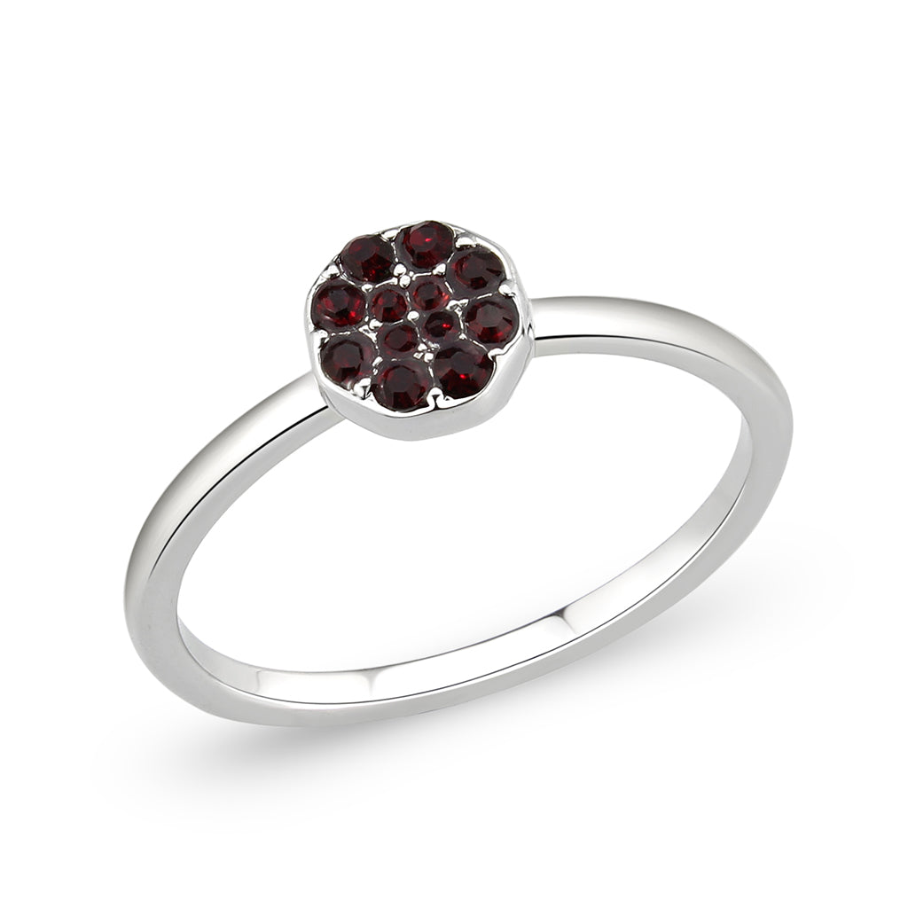 LO4762 - Rhodium Brass Ring with Top Grade Crystal in Red Series