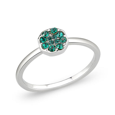 LO4765 - Rhodium Brass Ring with Top Grade Crystal in Emerald