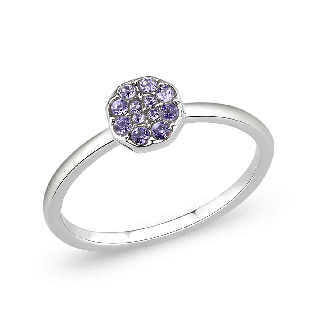 LO4766 - Rhodium Brass Ring with Top Grade Crystal in Tanzanite