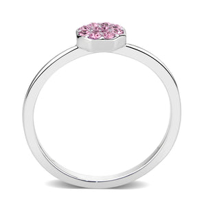 LO4769 - Rhodium Brass Ring with Top Grade Crystal in Rose