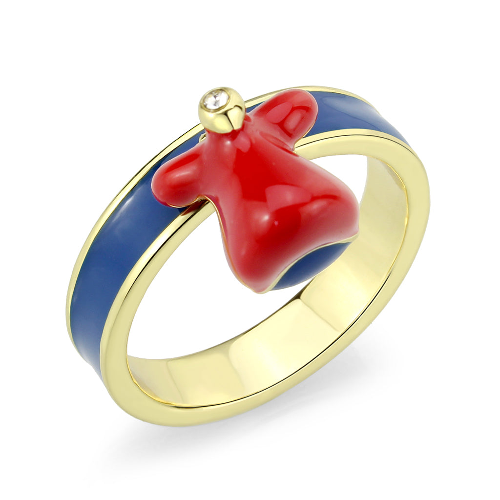 LO4773 - Gold Brass Ring with Epoxy in Blue Series