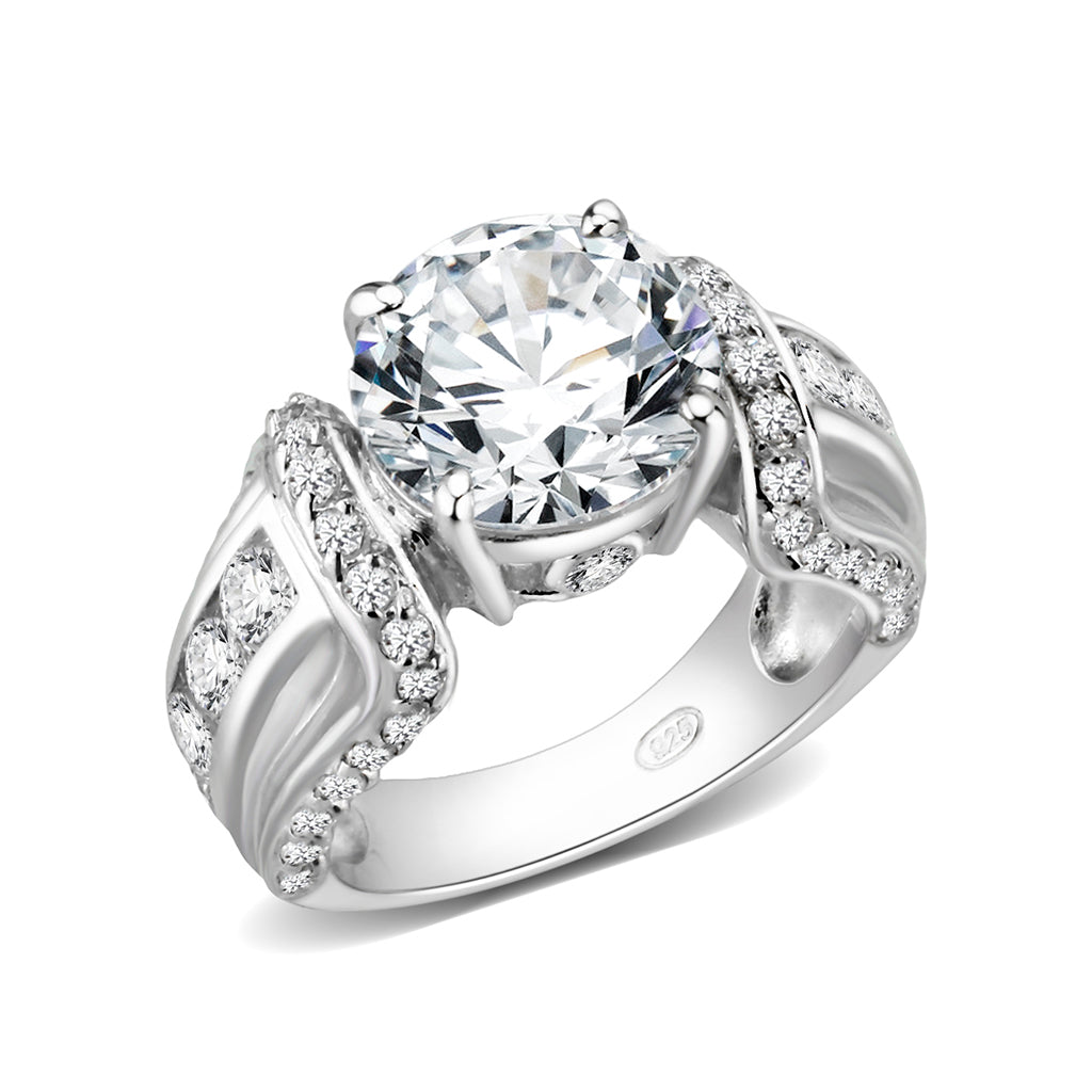 LO5S206- Sterling Silver Ring with CZ IN Clear  High Polished( NO Plating)
